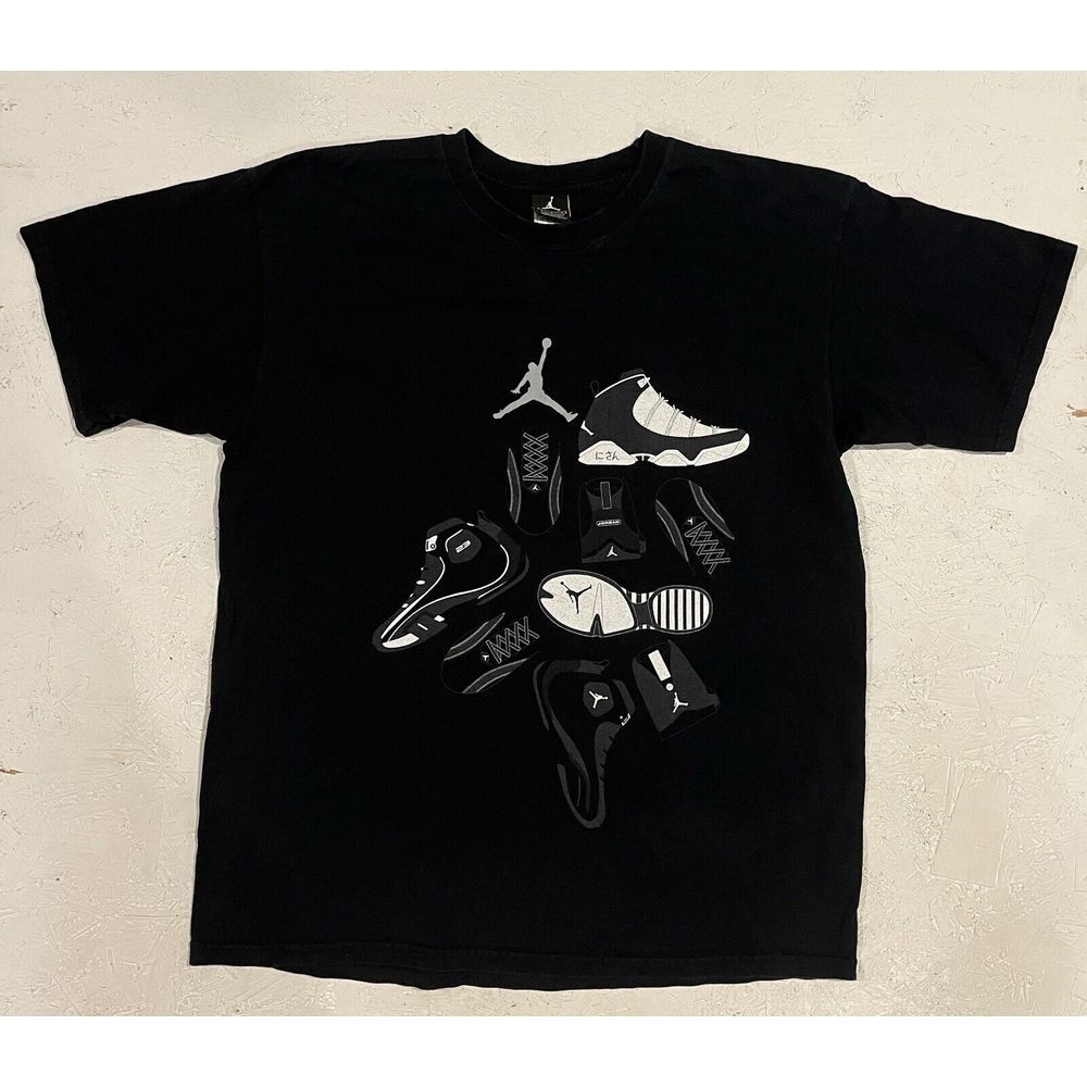 Vintage Jordan Shirt Mens L Black Jumpman Logo Short Sleeve Shoes Sneakers